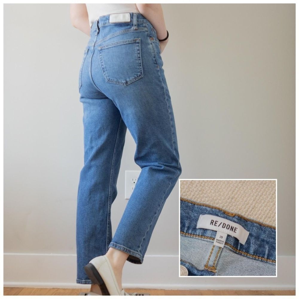 Classic RE/DONE High Rise Stove Pipe Button Fly Women's Mid 70s Mom Blue jeans
